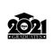 2021 Class of with Graduation Cap. Flat simple design on white background. Cover of card