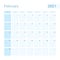 2021 February wall planner in blue color, week starts on Sunday