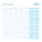 2021 February wall planner in blue pastel color, week starts on Monday