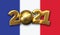 2021 France gold football text background. 3D Rendering