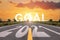 2021 goal on asphalt road in country road with sun light power to successful for new year of 2021