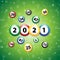 2021 green lottery balls background, vector illustration