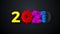 2021 Happy New Year Colorful Grunge Particular Animation on Dark Background. Abstract Shiny Celebration Motion Graphics