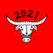 2021 Happy New Year. Ox, cow, bull heads isolated on red background. Eastern Chinese year lunar calendar mascot. Chinese greeting