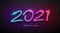 2021 Neon Light number, happy new year, design on block wall black background, Eps 10