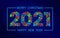 2021 neon sign. Merry Christmas and happy new year text.