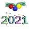 2021 New Year banner. Paper cut numbers with bright colors wavy shapes. Template for Christmas flyers,greeting cards, brochures