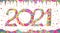 2021 New Year. Card, banner with numbers, stylized decorative snowdrifts and icicles. Vector colorful bright doodling.