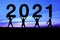 2021 new year concept. Silhouette number on the hill