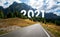 2021 New Year road trip travel and future vision concept .