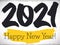 2021 Number in Brushstrokes and Yellow Splatter for New Year, Vector Illustration