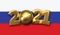 2021 Russia gold football text background. 3D Rendering