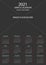 2021 simple vertical calendar grid template with image placeholder. Minimal business black simple clean design. English grid, week