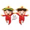 2021 Vietnamese New Year Tet illustration, buffalo, cute kids in traditional red shirt dancing, yellow hat, Lunar New Year. Hand