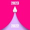 2022. 2023. Paper plane.Pink background. Christmas background. Advent New Year background. Festive