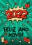 2022 Happy New year pop art banner in Portuguese