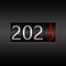 2022. New Year Black Odometer on black background - New Year 2022 design, odometer style with white and red numbers