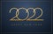 2022 New Year sleek design - golden 2022 logo on elegant dark blue background - vector illustration