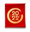 2022 number gold with brush stroke circle and Chinese characters in calligraphy style on red paper roll