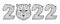 2022 numbering with a cyber head of the tiger. The symbol of the year 2022 to the oriental Chinese calendar. Outlined vector