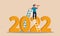 2022 outlook and forecast business. Change future challenge and new job perspective target vector illustration concept.