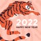 2022 postcard with Chinese tiger. Square post card design for Happy New Year with oriental Asian animal mascot jumping