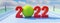 2022 Tennis calendar. New year number on open sport court floor background. 3d render
