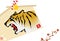 2022, Tiger Year, New Year`s card, roaring tiger votive tablet, brush drawing