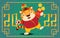 2022 year of the tiger. Happy Chinese new year banner with cute cartoon tiger with red envelope and money