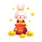 2023 Chinese new year, little rabbit and bag of gold,  year of the rabbit zodiac of Animal lucks, gong xi fa cai, Cartoon vector