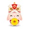 2023 Chinese new year, little rabbit with lion dance holding coins of gold,  year of the rabbit zodiac of Animal lucks