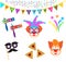 2023 Clowns characters mask, Happy Purim Festival Jewish Holiday Carnival icons set