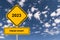 2023 fresh start traffic sign on blue sky