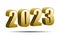 2023. Golden three dimensional number. Calendar or happy new year. Vector icon.