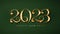 2023 green New Year card template with realistic golden numbers. Christmas celebrate design. Festive premium concept