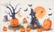 2023 Halloween landscape holiday illustration, halloween cemetery on white background and wallpaper good for print and decoration