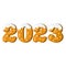 2023 Happy New Year concept, numbers made from gingerbread cookies with icing and snowflakes, vector
