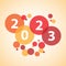 2023 Happy new year, orange coloured bubbles, vector illustration