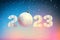 2023 happy new year post card in blue and pink color theme design