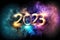 2023 Happy new year Silvester greeting card banner with burning golden sparklers shiny. Generative AI