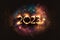 2023 Happy new year Silvester greeting card banner with burning golden sparklers shiny. Generative AI