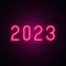 2023 neon sign. Bright pink numbers signboard