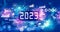 2023 New Year concept with technology light background