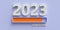 2023 New Year loading bar with orange color sign on light blue background. 3d render
