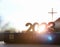 2023 new year sunrise, the cross of Jesus Christ and the Bible