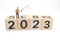 the 2023 New year target plan with woodblocks cubes