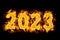 2023 number burning text, new year 3d illustration