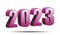 2023. Pink three dimensional number. Calendar or happy new year. Vector icon.