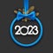 2023 sign in blue hanging christmas bauble with fir