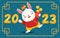 2023 year of the rabbit. Happy Chinese new year banner with cute cartoon rabbit with red envelope and money